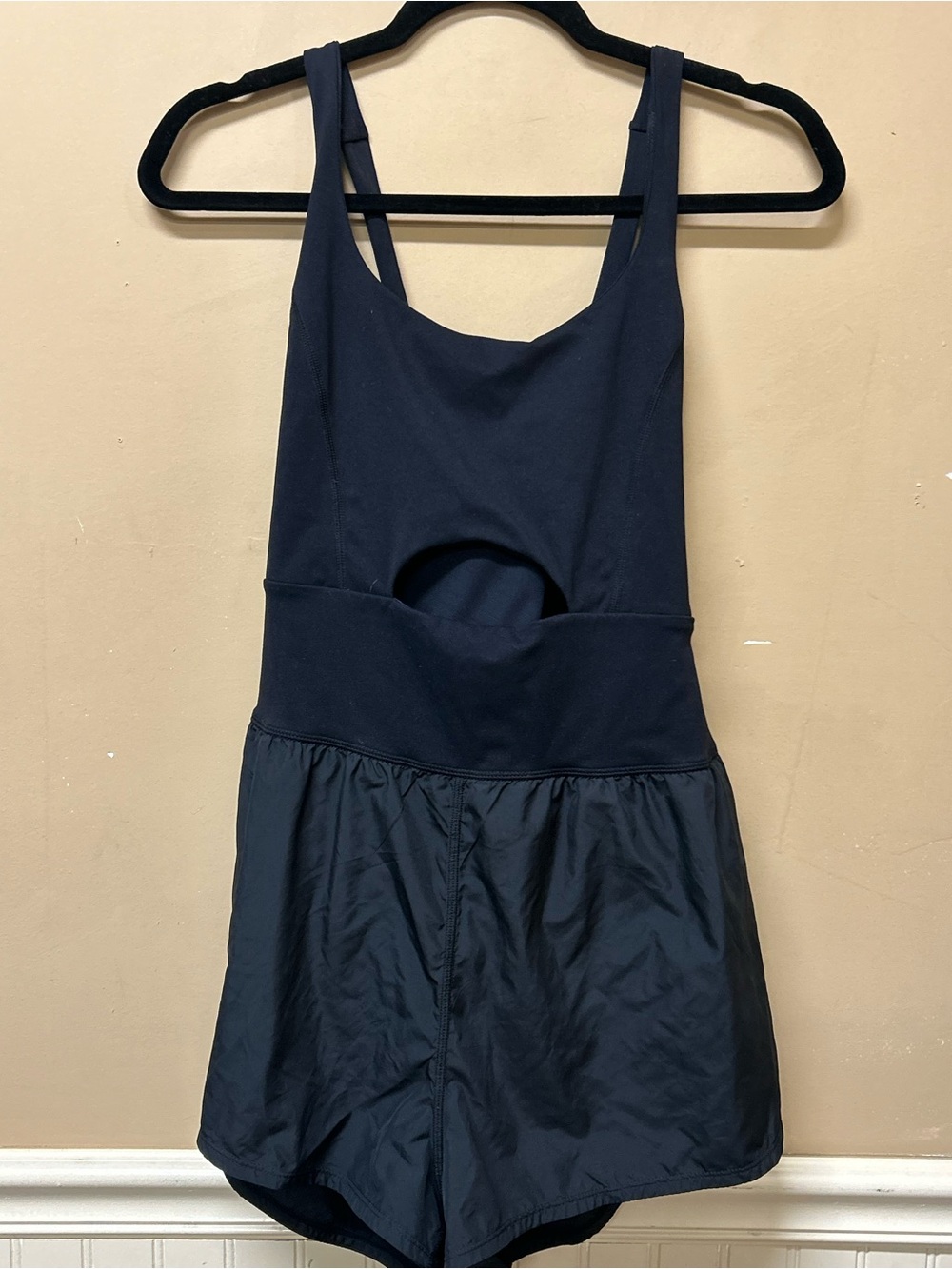 Free People Movement Sz L Righteous Runsie Black Pull On Romper Strappy Cutout